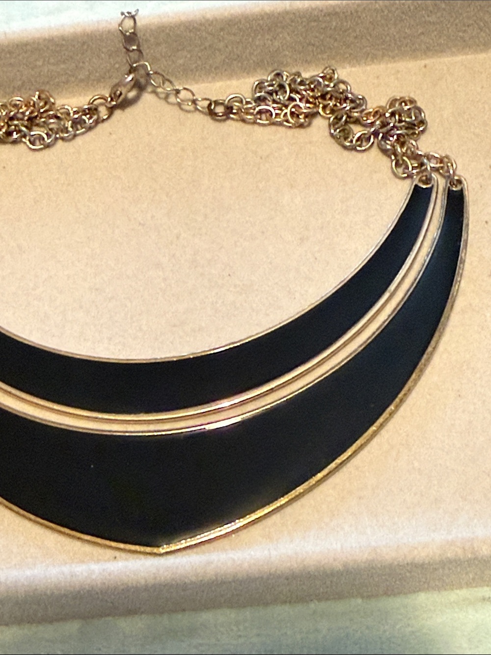 Black Enamel Crescent Layered Necklace with Gold Accents - Picture 3 of 5